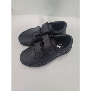 Vans Old Skool V Classics Kids Black Leather Velcro Sneakers 11.5